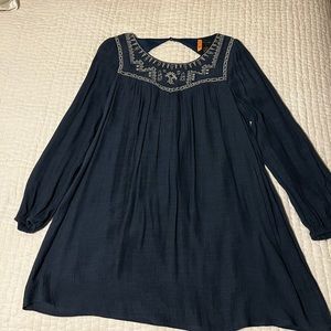 Navy blue top with western theme embroidery. Rayon  with lining Size L